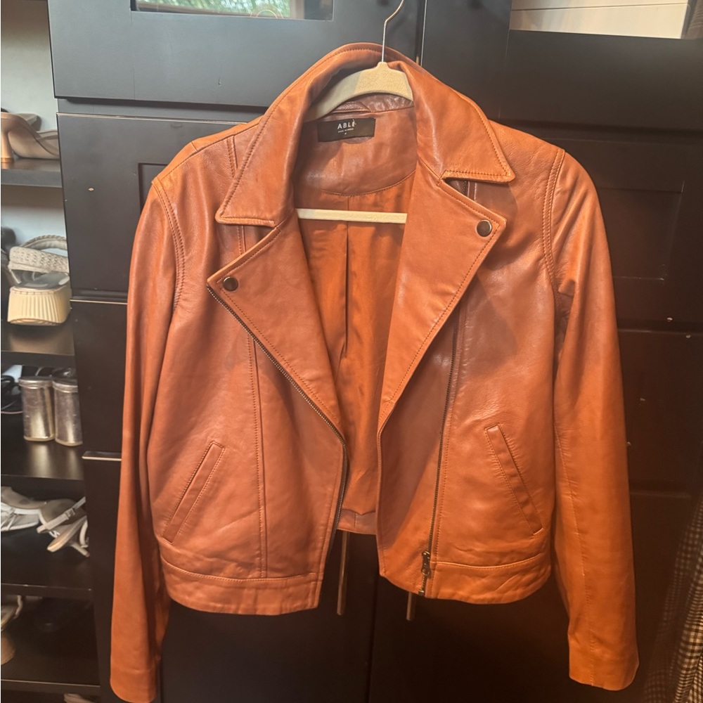 Maha leather moto jacket in whiskey